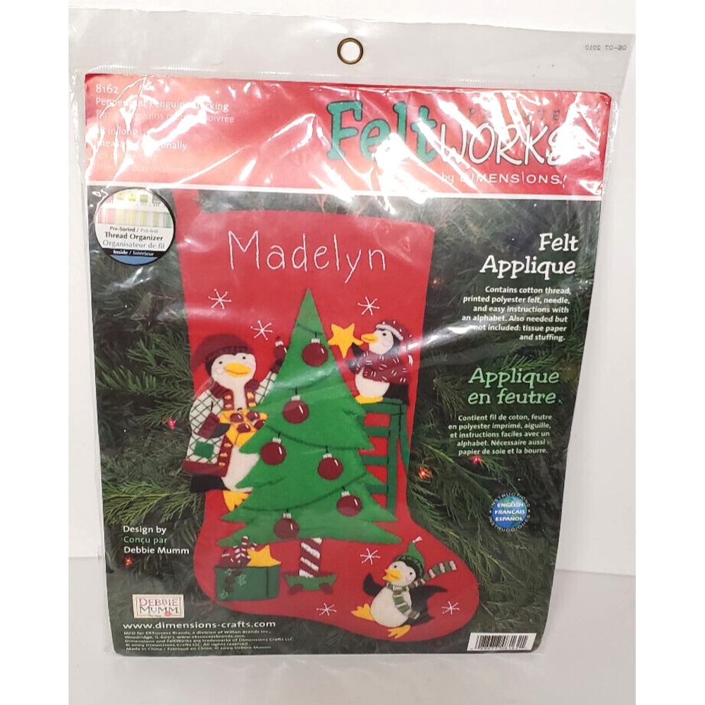 Dimensions Debbie Mumm Christmas Stocking Peppermint Penguin Felt Works Applique